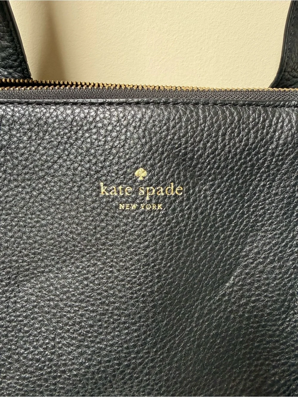 kate spade Black Pebbled Leather Tote with Gold Accent